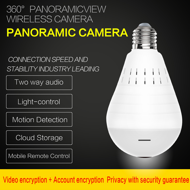 960P 360 degree white light wireless light bulb WiFi fisheye security camera